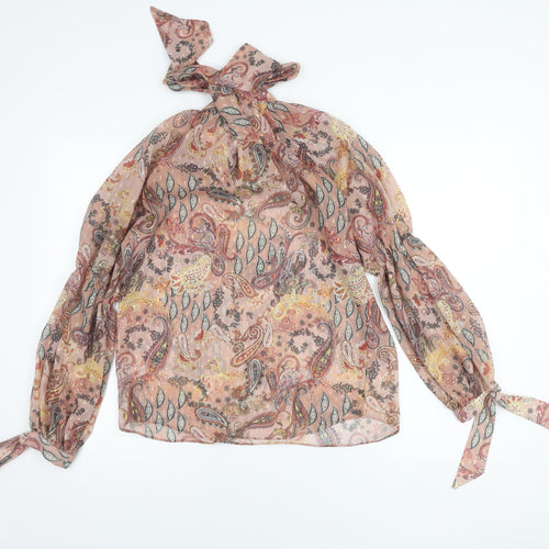 River Island Womens Pink Paisley Chiffon Tie Neck Blouse Size 8