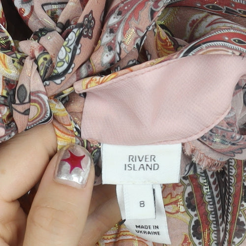 River Island Womens Pink Paisley Chiffon Tie Neck Blouse Size 8