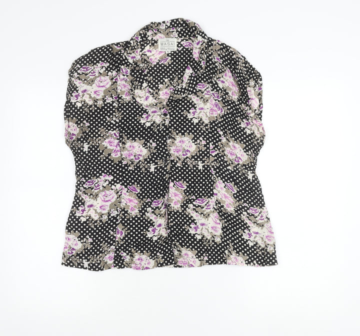 Masai Women’s Black Floral Polka Dot Viscose Tunic Blouse L