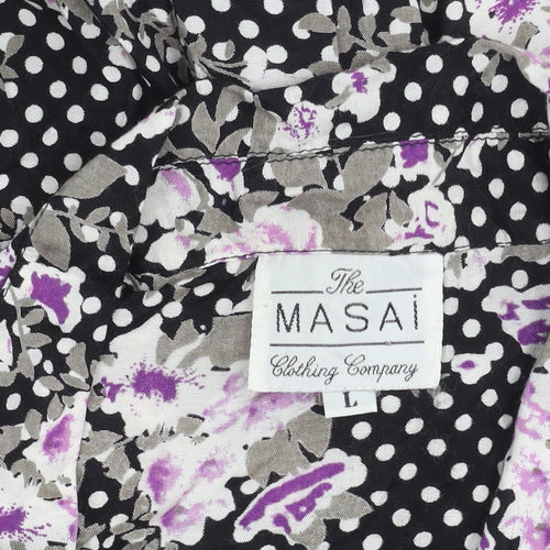 Masai Women’s Black Floral Polka Dot Viscose Tunic Blouse L