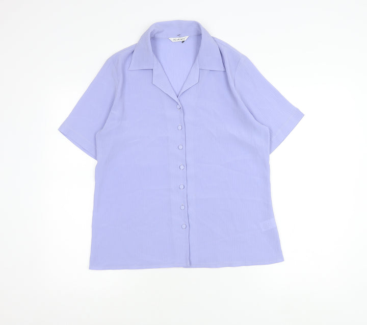 Bekerex Womens Purple Short Sleeve Button Up Shirt L