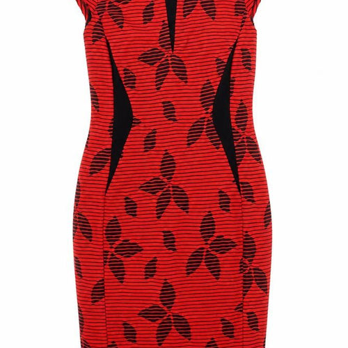 Roman Women Red Black Floral Striped Bodycon Dress Size 10