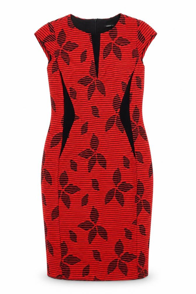 Roman Women Red Black Floral Striped Bodycon Dress Size 10