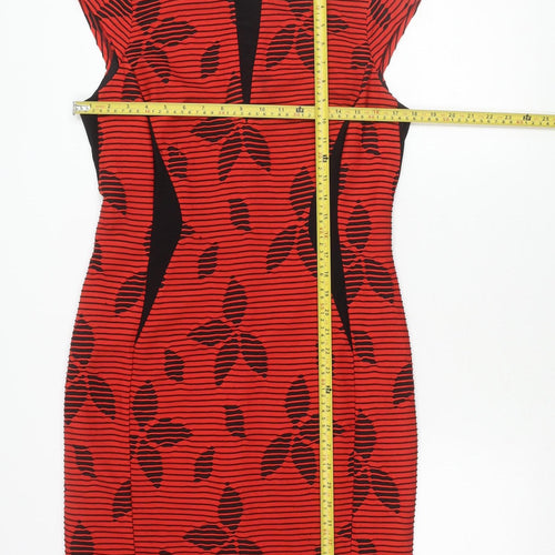 Roman Women Red Black Floral Striped Bodycon Dress Size 10