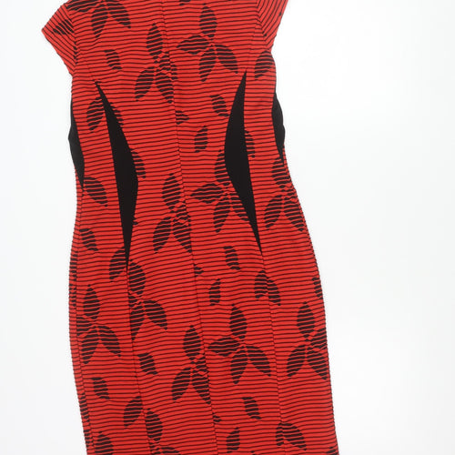 Roman Women Red Black Floral Striped Bodycon Dress Size 10
