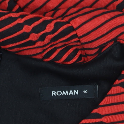 Roman Women Red Black Floral Striped Bodycon Dress Size 10