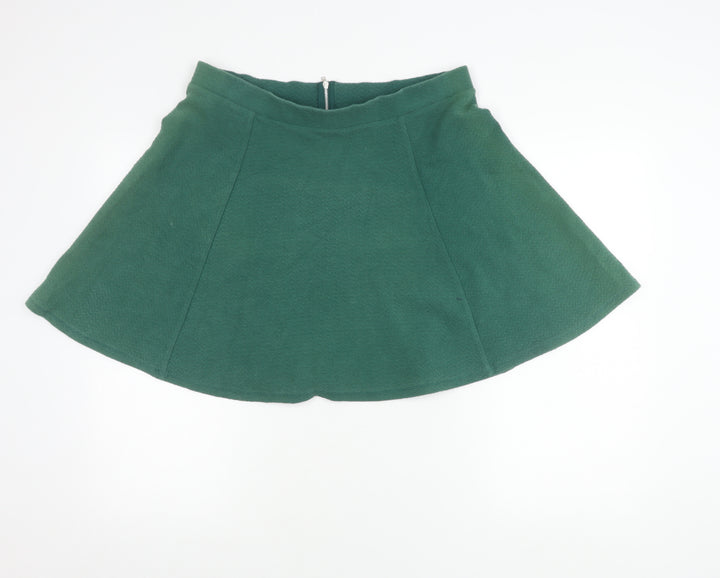 Women’s Green A-Line Skirt Size L Cotton Blend Zip Casual