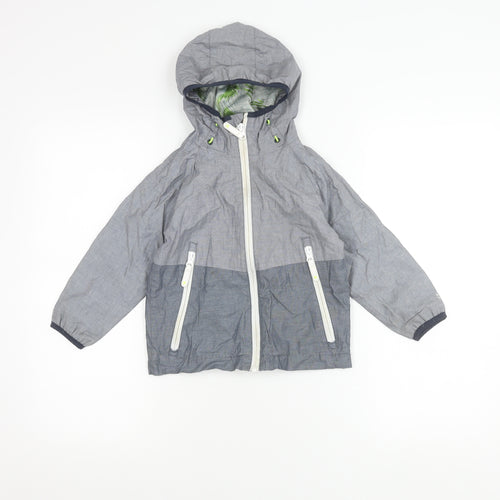 Next Girls Grey Hooded Rain Coat Jacket Age 4 Years Cotton Zip Pockets