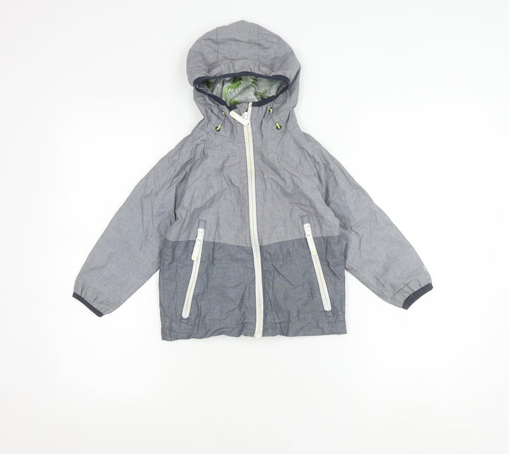 Next Girls Grey Hooded Rain Coat Jacket Age 4 Years Cotton Zip Pockets