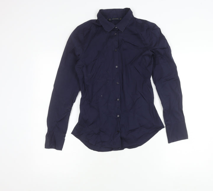 Zara Basic Womens Blue Long Sleeve Button-Up Shirt Size S