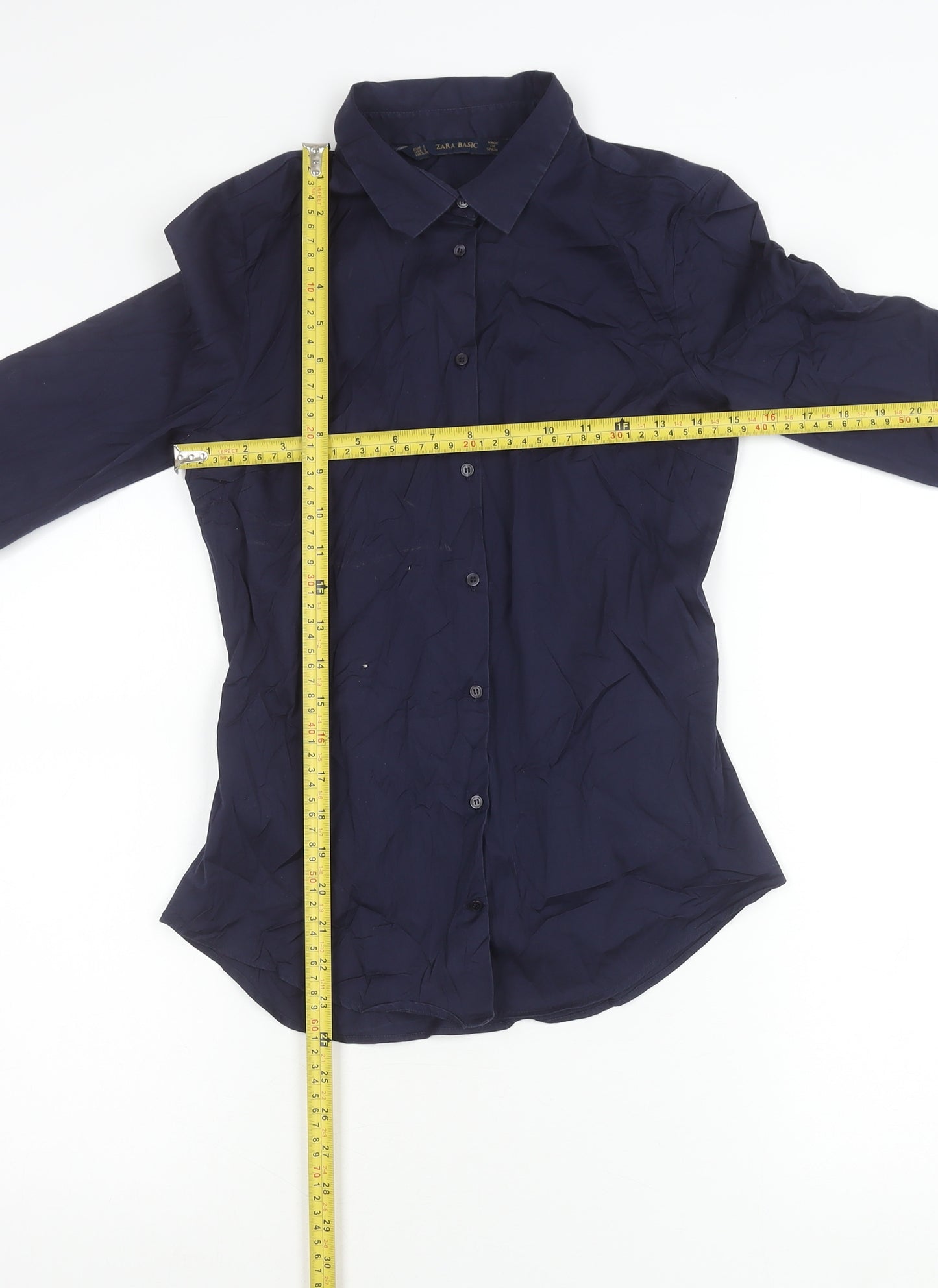 Zara Basic Womens Blue Long Sleeve Button-Up Shirt Size S
