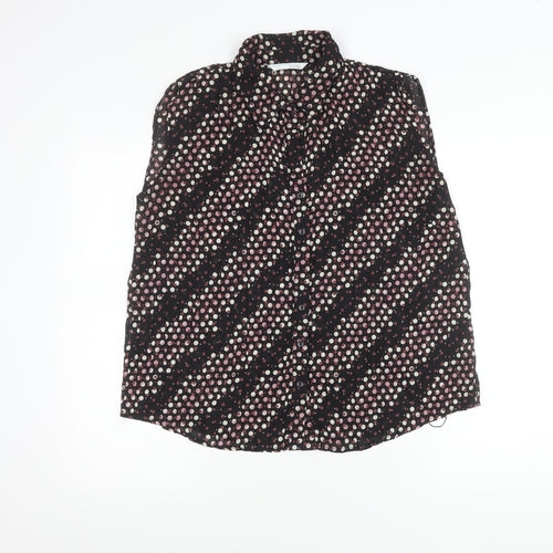Amaranto Womens Black Polka Dot Sleeveless Button-Up Blouse Size 16