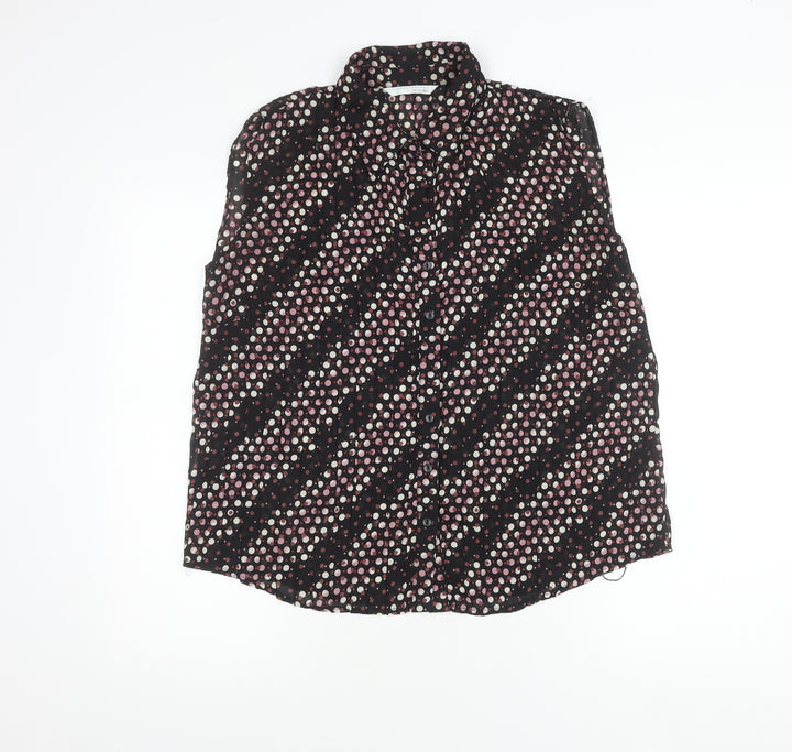 Amaranto Womens Black Polka Dot Sleeveless Button-Up Blouse Size 16