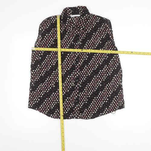 Amaranto Womens Black Polka Dot Sleeveless Button-Up Blouse Size 16