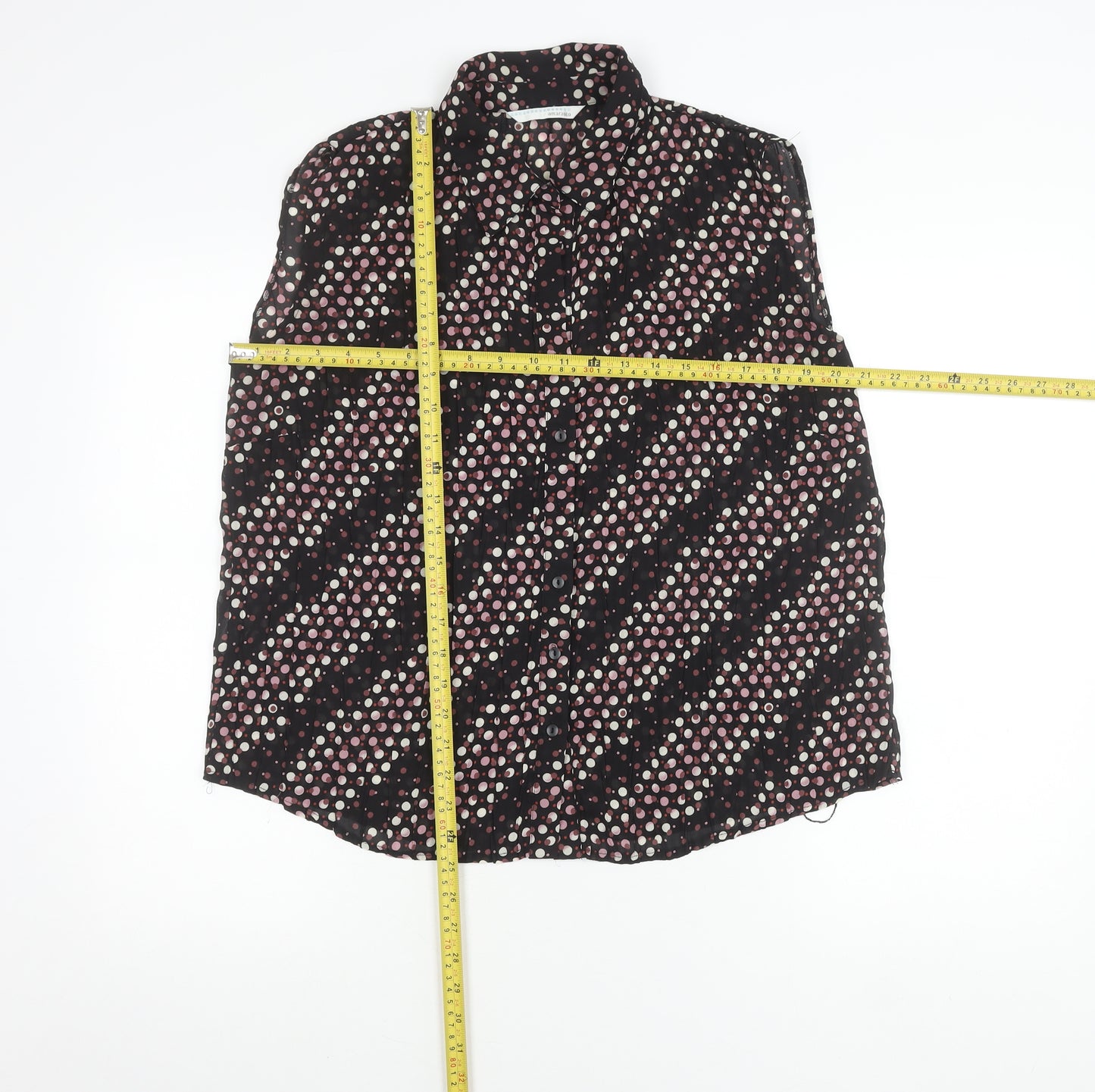 Amaranto Womens Black Polka Dot Sleeveless Button-Up Blouse Size 16