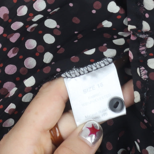 Amaranto Womens Black Polka Dot Sleeveless Button-Up Blouse Size 16