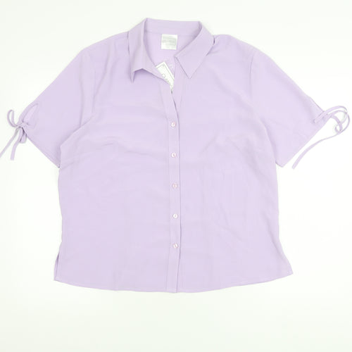Classics Womens Purple Button-Up Shirt Size 16 Collared Short Sleeve