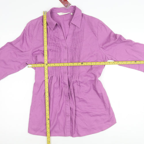 EWM Womens Purple Button-Up Tunic Shirt Size 14 Collared 3/4 Sleeve