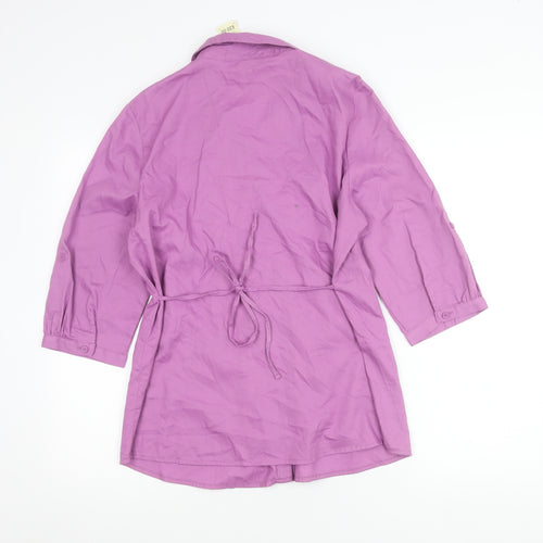 EWM Womens Purple Button-Up Tunic Shirt Size 14 Collared 3/4 Sleeve