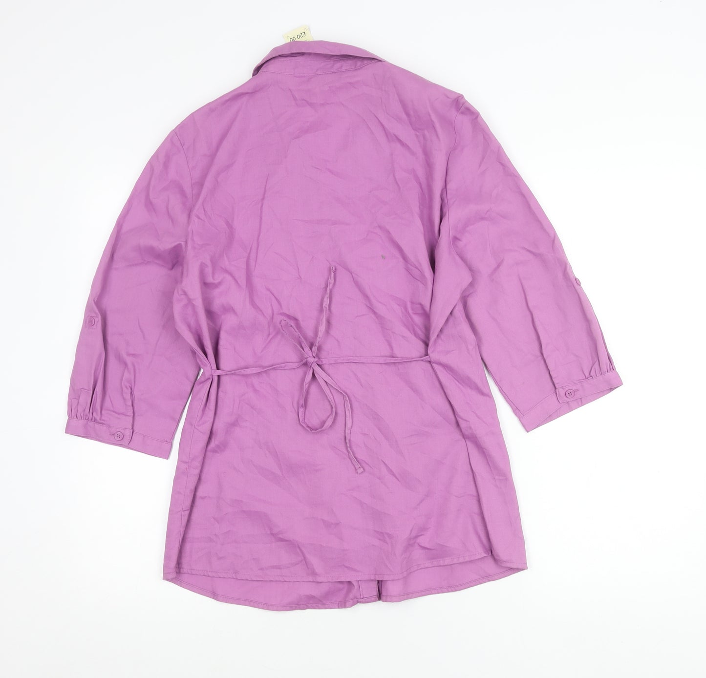 EWM Womens Purple Button-Up Tunic Shirt Size 14 Collared 3/4 Sleeve
