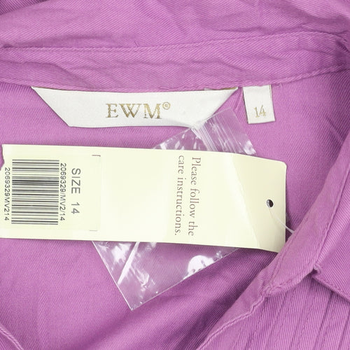 EWM Womens Purple Button-Up Tunic Shirt Size 14 Collared 3/4 Sleeve