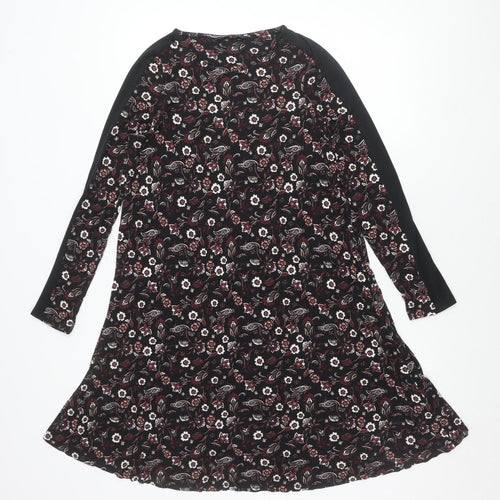 Marks and Spencer Women’s Black Floral Long Sleeve Knee Length Shift Dress Size 14