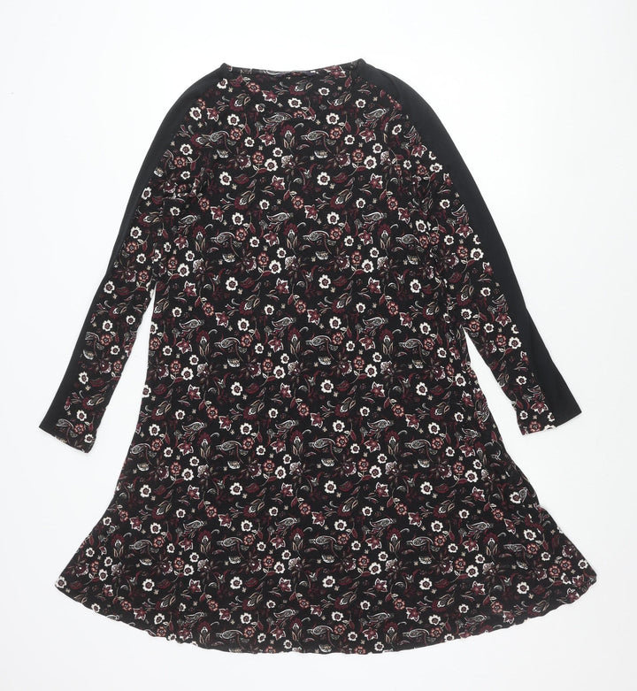 Marks and Spencer Women’s Black Floral Long Sleeve Knee Length Shift Dress Size 14
