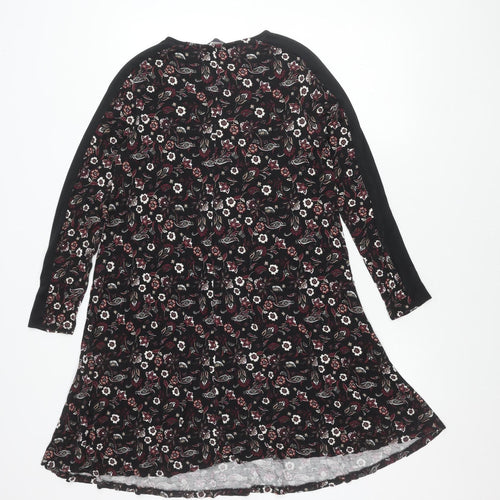 Marks and Spencer Women’s Black Floral Long Sleeve Knee Length Shift Dress Size 14