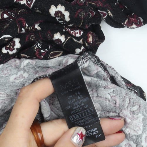 Marks and Spencer Women’s Black Floral Long Sleeve Knee Length Shift Dress Size 14