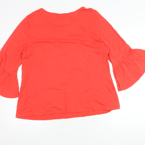 Roman Womens Red Size 18 Bell Sleeve Tunic Blouse Top