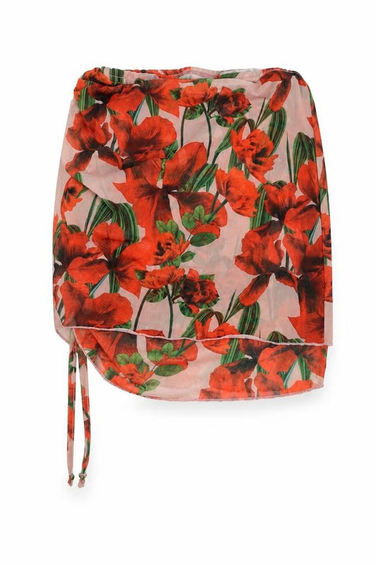 Front view of PRETTYLITTLETHING Women’s Multicoloured Floral Wrap Skirt, size UK 6