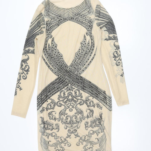 Bodyflirt Women Beige Bodycon Dress Size 10 Long Sleeve Partywear