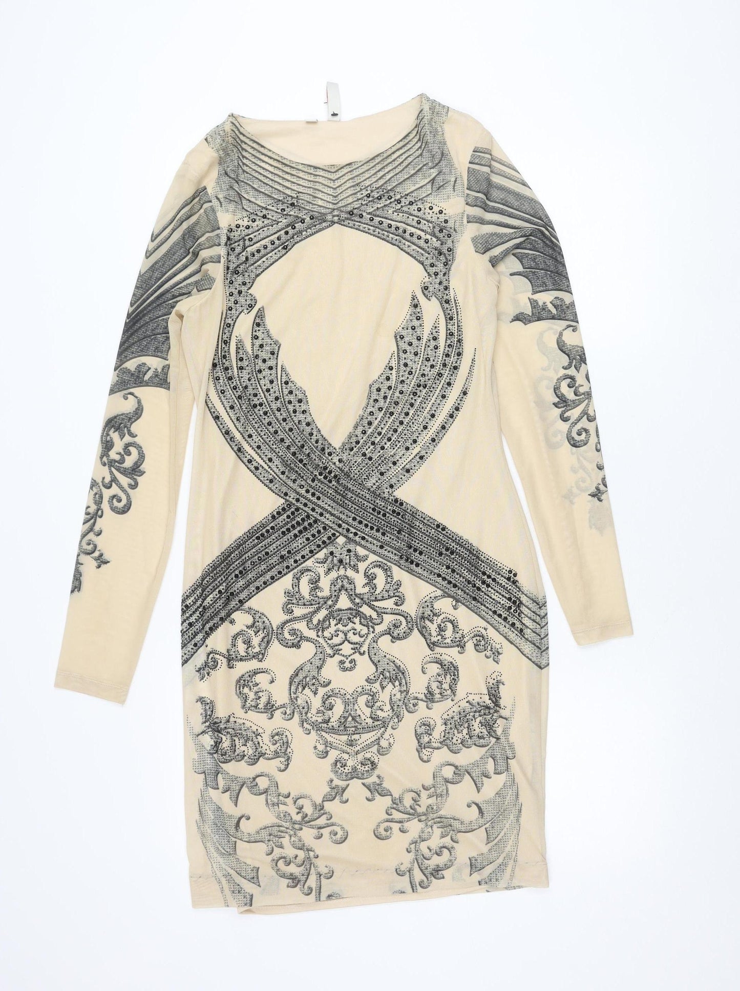Bodyflirt Women Beige Bodycon Dress Size 10 Long Sleeve Partywear