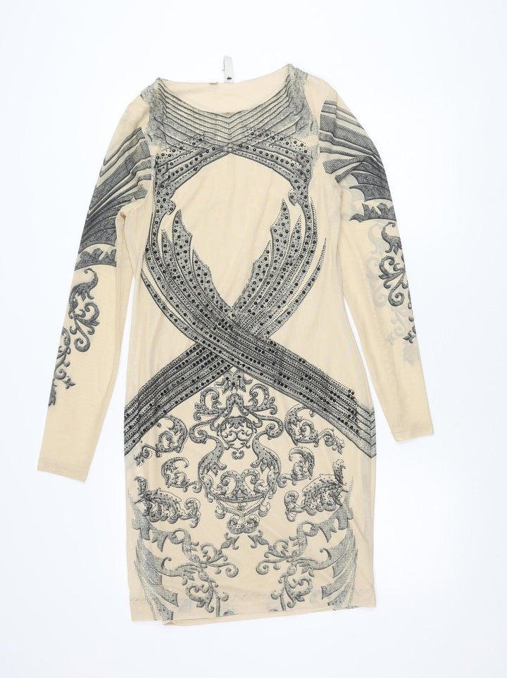 Bodyflirt Women Beige Bodycon Dress Size 10 Long Sleeve Partywear