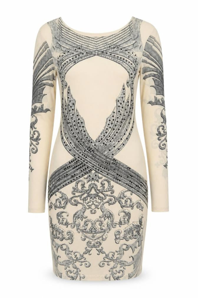 Bodyflirt Women Beige Bodycon Dress Size 10 Long Sleeve Partywear
