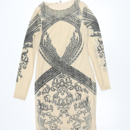 Bodyflirt Women Beige Bodycon Dress Size 10 Long Sleeve Partywear