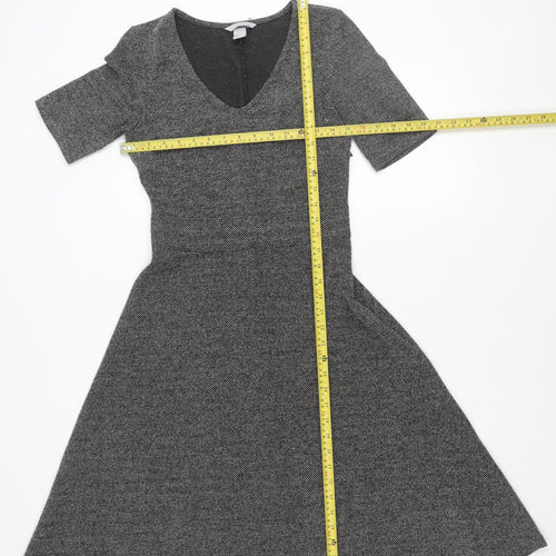 H&M Women’s Grey Fit & Flare Dress Size S V-Neck Knee Length