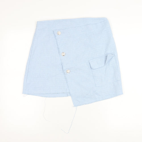 Boohoo Women’s Blue Size 14 Asymmetric Short Skirt with Buttons