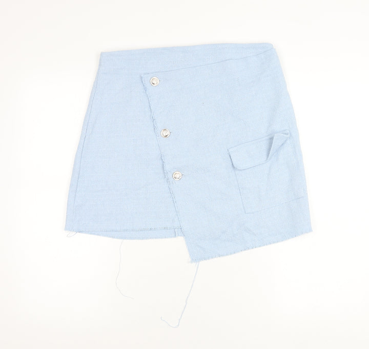 Boohoo Women’s Blue Size 14 Asymmetric Short Skirt with Buttons