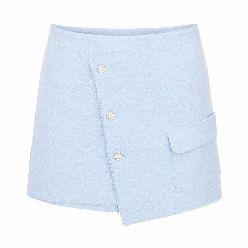 Boohoo Women’s Blue Size 14 Asymmetric Short Skirt with Buttons