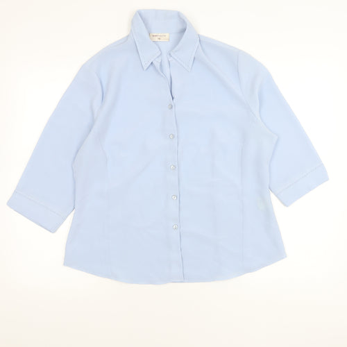 Bonmarché Womens Blue Size 16 Button-Up 3/4 Sleeve Polyester Shirt