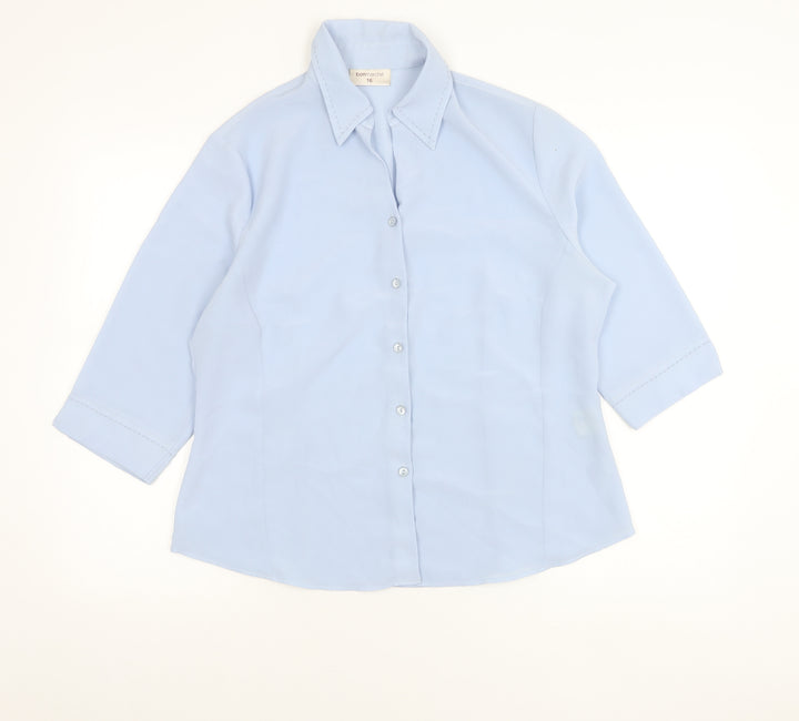 Bonmarché Womens Blue Size 16 Button-Up 3/4 Sleeve Polyester Shirt
