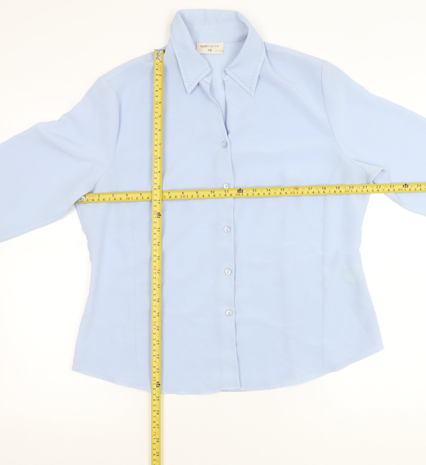 Bonmarché Womens Blue Size 16 Button-Up 3/4 Sleeve Polyester Shirt