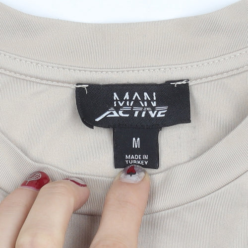 MAN Active Men's Beige Crew Neck Short Sleeve Regular Fit T-Shirt M