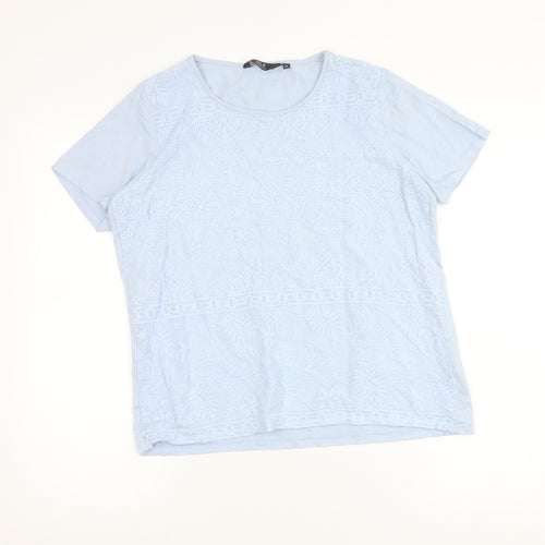 Isle Essentials Women Blue Cotton Embroidered T-Shirt Size 14