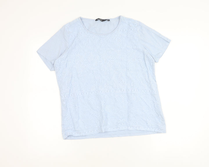 Isle Essentials Women Blue Cotton Embroidered T-Shirt Size 14
