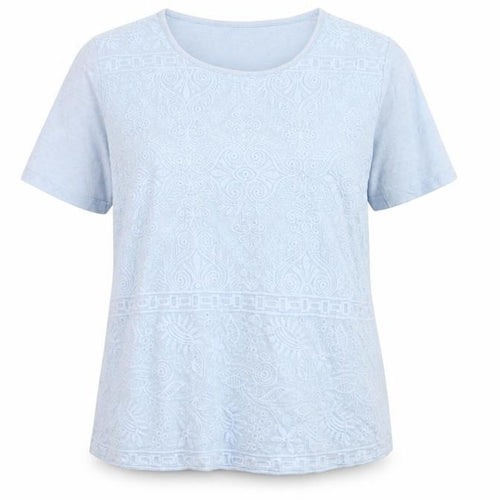 Isle Essentials Women Blue Cotton Embroidered T-Shirt Size 14