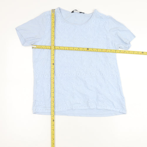 Isle Essentials Women Blue Cotton Embroidered T-Shirt Size 14