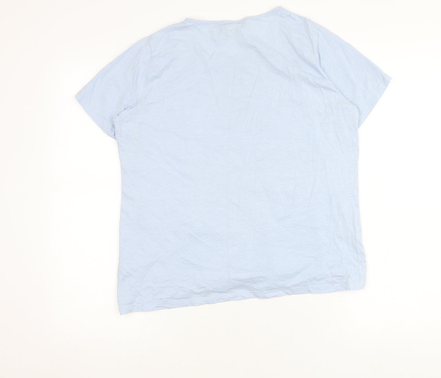 Isle Essentials Women Blue Cotton Embroidered T-Shirt Size 14