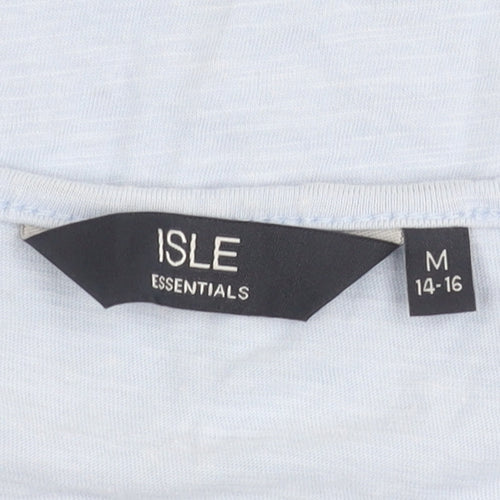Isle Essentials Women Blue Cotton Embroidered T-Shirt Size 14